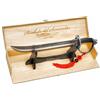 YesEatIs - Sciabola del Sommelier con Cassetta in Legno da Esposizione - Manico Color Acciaio - 2 Laccetti Ornamentali Inclusi