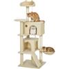 PawHut Tiragraffi per Gatti Alto 140 cm con 3 Pali Graffiatoi Beige | Albero per Gatti Multilivello, 2 Grotte, Cuccia, Amaca, 2 Pompon, Piattaforma, Scala, Torre per Gattini, Peluche