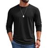 COOFANDY Maglietta Uomo Manica Lunga 100% Cotone Girocollo T-Shirt Basic Tinta Unita Nero 3XL