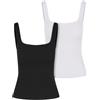 Urban Classics Ladies Wide Neck Rib Top 2-Pack Donna Top Nero 95% Cotone, 5% Spandex Slim Fit