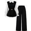 Xbemkste Completo 4 Pezzi Bambina Camicia Bianca con Polsini a Volant, Gilet Nero Senza Maniche, Pantaloni Largo Neri e Cintura Dorata, Outfit Elegante per Ragazze