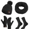 Baynetin Cappello a Maglia Beanie Sciarpa Touch Screen Guanti Set di Calze 4 Pezzi Invernale Beanie Hat Scaldacollo Calzini Ispessiti Touch Screen Guanti 4 in 1 Donne Sci Inverno Gita Set (Nero)