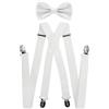 axy - bretelle per pantaloni da uomo con papillon - 4 Clip a forma di X con tenuta forte Bianco (bretelle larghe 2,5 cm). taglia unica