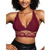 SHEKINI Bralette per le donne reggiseno in pizzo senza fili Racerback Corsetto Reggiseno scollo a V Longline Crop Top cinghie regolabili Plus Size, Rosso vinaccia, XL