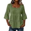 ABLYTMIAQ Top con scollo quadrato per le donne UK estate cotone lino maniche a 3/4 camicetta in pizzo maniche a campana orlo fluido camicie vestibilità regolare da donna casual top per uscire