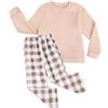 Miyanuby Set di pigiami invernali in pile di flanella per ragazze, set di vestiti per ragazza ragazzo girocollo e pantaloni scozzesi, 2 pezzi tuta