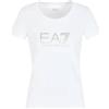 Emporio Armani EA7 T-Shirt Maniche Corte Donna in Cotone Stretch, Linea Shiny - 8NTT66 (L, Bianco)