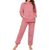 Tuopuda Pigiama Donna Invernale Pigiami Due Pezzi, Pigiama Pile da Casa con Tasche Zip Felpa Manica Lunga e Pantalone Lungo, Indumenti da Notte Sleepwear