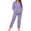 Tuopuda Pigiama Donna Invernale Pigiami Due Pezzi, Pigiama Pile da Casa con Tasche Zip Felpa Manica Lunga e Pantalone Lungo, Indumenti da Notte Sleepwear