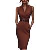 Generic Raffinato Abito a Tubino da Donna con Cintura - Elegante Abito Primaverile da Ufficio e Business - Scollo a V, Maniche Lunghe, Stile Incrociato, Ideale per Cocktail e Cerimonie