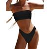 YIMISAN Costume da bagno da donna a due pezzi a fascia, a coste, senza spalline, top a tubo, vita media