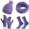 Baynetin Cappello a Maglia Beanie Sciarpa Touch Screen Guanti Set di Calze 4 Pezzi Invernale Beanie Hat Scaldacollo Calzini Ispessiti Touch Screen Guanti 4 in 1 Donne Sci Inverno Gita Set (Viola)