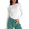 YILEEGOO Donne Slim Fit Crop Top Casual Tinta unita Girocollo Manica lunga T-shirt Stretto Base Camicetta Tee Top, bianco, M