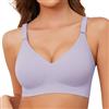 TOMEEK Reggiseno Senza Ferretto da Donna, Cuciture Comodo Reggiseno Scollo a V Bustino con Imbottitura Comfy Bralette Seamless Cinghie Regolabili Base Top Corsetto(Viola,L)