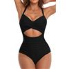 Eomenie Costume da Bagno Intero da Donna con Taglio a Vita Alta, con Allacciatura Posteriore, 1 Pezzo, Nero, L