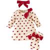 Yoolhamy 3 Pezzi Vestito per Bambina Neonato Completo a Manica Lunga Fascia per Capelli Fiocco e Calzini Abbigliamento Carino Stampato Neonati da 1 a 12 Mesi
