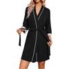 Ocextami Accappatoio Donna Leggero con Corto Maniche 3/4 E Polsini in Pizzo | Vestaglia Donna Elegante Collo a V Con Tasche Ideale per Spa Sauna e Casa S-XXL