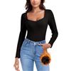 WOWENY Maglia Termica da Donna in Pile, a Maniche Lunghe con Scollo a Sweetheart, Elegante Camicia Termica a Maniche Lunghe a 3/4, Calda, Comoda, per l'inverno