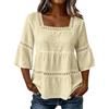 ABLYTMIAQ Top con scollo quadrato per le donne UK estate cotone lino maniche a 3/4 camicetta in pizzo maniche a campana orlo fluido camicie vestibilità regolare da donna casual top per uscire