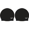 Speedo Unisex Plain Moulded Silicone Swimming Cap | Swim Essentials | Hair Protection, Black, One Size (Confezione da 2)