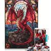 JIANGENNF Puzzle da 1000 pezzi per adulti con drago rosso e vetrata artistica gioco rilassante taglio di precisione ideale come decorazione da scrivania 38x52cm