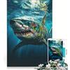 JIANGENNF Puzzle per ragazzi da 1000 pezzi con squalo graffiti, giocattolo fai-da-te, stimola la memoria, con poster e foglio di curiosità abbinati 50x75cm