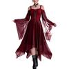 XOLTOAN Vestiti Halloween Donna Halloween Lunghi Autunnale Abito Cosplay Dress Gotica Plus Size Rinascimentale Medievale Witch Kleidung Vino 3XL