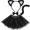 LUYANFX Costume Gatto Nero Bambina, Set di Costumi Gatto con Cerchietti Orecchie da Gatto Coda Papillon e Gonna Tutu, Accessori Costume Cosplay di Halloween Carnevale per Ragazze Donna