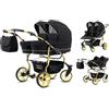 Sojan Passeggino doppio gemellare 3 in 1 trio. Carrello trio tutto completo dalla nascita. BBtwin - Gold Lux Nero e oro.