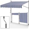 Tubiaz Tenda da balcone senza fori, larghezza 200 cm, con manovella, regolabile in altezza, resistente ai raggi UV e impermeabile, blu e bianco
