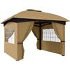 Outsunny Gazebo da Giardino 3.4x3.4 m con Pareti Laterali e Finestre Beige