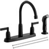 RAINMAX KINFAUCET Rubinetto moderno per lavello da cucina a 2 maniglie con spruzzatore laterale, ad arco alto 360 girevole in acciaio inox 3 o 4 fori, rubinetto da cucina per camper, lavanderia, lavanderia