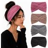 Psxixjsm 4 fasce per capelli da donna, larghe fasce elastiche e eleganti foulard in stile bohémien, versatili, adatte per lo yoga (rosa, marrone, grigio, nero)