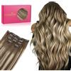 WENNALIFE Extension con clip in capelli veri, 75 g, 5 pezzi, 35 cm, balayage al cioccolato fino al biondo miele, extension con clip in extension naturali