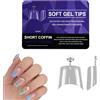 BWOOOWE Soft Gel Tips Mezza Copertura Coffin Corte Tip in per Unghie Gelly Tips per in Gel Finte Corte Trasparenti Estensione Unghie Professionale (C)