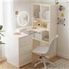 VIVCA Scrivania angolare bianca 117 × 63 × 135 cm, con libreria, scrivania con 4 ripiani e 3 cassetti estraibili