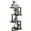 hi-home Set di 4 mensole angolari sospese, in legno rustico, colore nero | Mensola angolare nera in legno, decorazione da parete e portaoggetti per la cameretta dei bambini, bagno, soggiorno e cucina