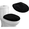 TESSTSY 2 Pezzi Copriwater in Microfibra Morbido Velluto, 43 x 58cm, Nero | Resistente, Regolabile, Peloso, Lavabile In Lavatrice, Comodo Per La Maggior Parte Dei WC