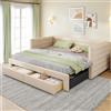 NNJN Letto imbottito 3 in 1 divano letto estraibile 90 x 190 cm, letto multifunzione con cassetti, trasformabile in letto singolo/matrimoniale con rete a doghe, cotone e lino (materasso non incluso) (beige