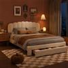 PerGar Letto Matrimoniale con contenitore 160x200cm, Letto con 1 Cassetti Contenitori, Struttura per letto, Testiera imbottita regolabile, Teddy Velvet, Beige, senza materasso