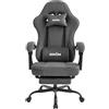 SUKIDA Sedia da gioco in tessuto, ergonomica, con poggiapiedi, regolabile, per computer da corsa, con supporto lordosi, grigio ergonomico, per PC
