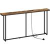 Yaheetech Tavolo Consolle da Ingresso con Prese e Porte USB, 160×20×81 cm | Console con Stazione di Ricarica, in Legno e Metallo, Tavolo Stretto da Divano Corridoio Entrata e Soggiorno, Marrone
