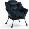 TIANSHU Poltrona Camera da Letto in Velluto Con Supporto per Collo, Gambe in Metallo - per Salotto, Studio, Soggiorno, Balcone (Nero)