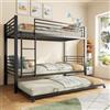 Gojyjqytupo Letto a castello certificato EN 747, 90 x 200 cm, con letto | Lettino in metallo per bambini con protezione anticaduta e scala, letto a castello salvaspazio per 3 persone e fratelli, nero
