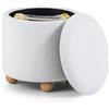 RELAX4LIFE Pouf Contenitore Imbottito, Poggiapiedi Rotondo con Gambe in Legno di Gomma e Coperchio Rimovibile, Sgabello Contenitore in Tessuto Ciniglia per Camera da Letto e Soggiorno (Bianco)
