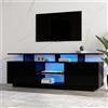 MURUL Mobile TV nero con illuminazione a LED a 16 colori, lunghezza 1,4 m, elegante armadietto per TV da 60 pollici, striscia luminosa a 16 colori, pannello lucido con vano in vetro, TV Board