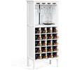 COSTWAY Cantinetta Portabottiglie in Legno, Scaffale per Vino con Portabicchiere/Calici, Portavino per 20 Bottiglie e 4 Calici, 42 x 24,5 x 96 cm (Bianco)