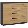 CDF Mobile Contenitore con 2 Ante e 4 Cassetti Cassettiera per Soggiorno e Camera da Letto Credenza Moderna 120 x 40 x 97 cm - Rovere Artisan/Antracite