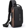 ISDULA Borsa a tracolla per uomo antifurto USB Crossbody zaino borsa impermeabile in pelle PU borsa da viaggio uso quotidiano, Marrone, 12.2 x 6.7 x 2.8, Borsa a tracolla USB antifurto