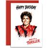 Olivia Samuel Biglietto di auguri di compleanno ispirato a Michael Jackson, per lui e lei, con scritta Hope Its a Thriller, formato A5, con busta rossa, prodotto nel Regno Unito